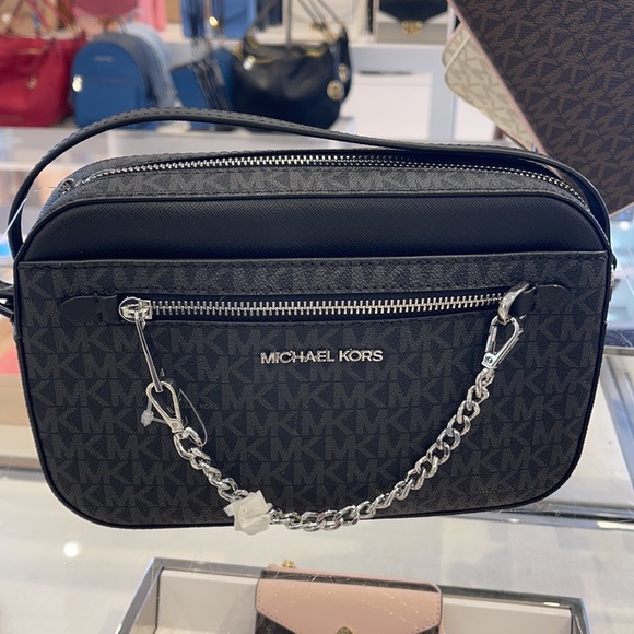 Michael Kors Jet Set Item Large East West Zip Chain MK Signature Crossbody Bag - Picture 3 of 16